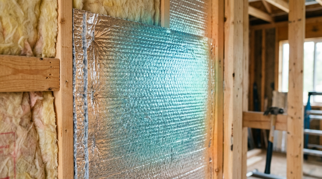 Close-up photorealistic image of reflective insulation mater