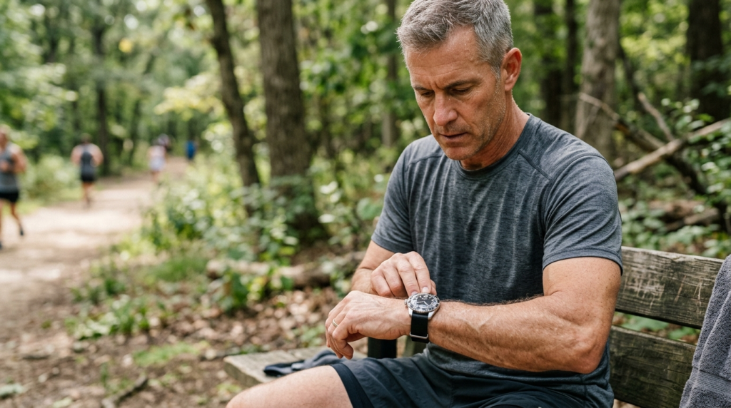 Professional stock photo, 16:9 aspect ratio. Mature man in h