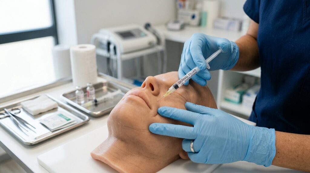 Close-up of aesthetic practitioners hands demonstrating der