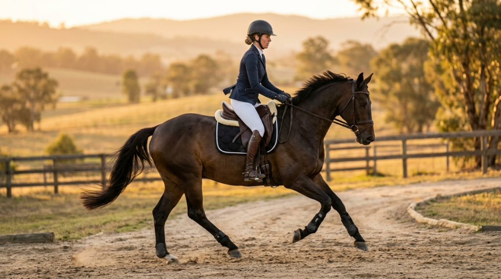 Lifestyle photograph of an active adult equestrian rider per