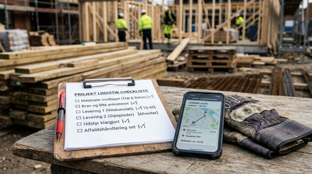 Close-up photograph of a clipboard with project logistics ch